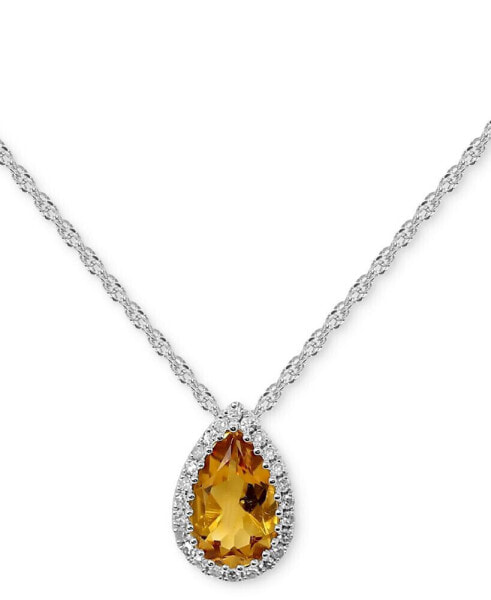 Citrine (5/8 ct. tw.) & Diamond (1/10 ct. t.w.) Halo Pendant Necklace in 14k White Gold, 16" + 2" extender
