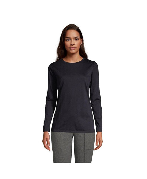 Women's Petite Relaxed Supima Cotton Long Sleeve Crewneck T-Shirt