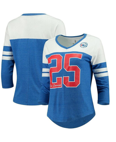 Women's Ben Simmons Royal Philadelphia 76ers Starstruck Name and Number Tri-Blend 3/4-Sleeve V-Neck T-shirt