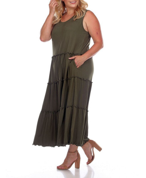 Plus Size Scoop Neck Tiered Midi Dress