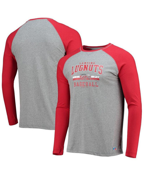 Men's Red, Heathered Gray Lansing Lugnuts Long Sleeve Baseball T-shirt