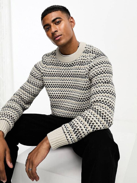 Only & Sons textured crew neck jumper in multi 