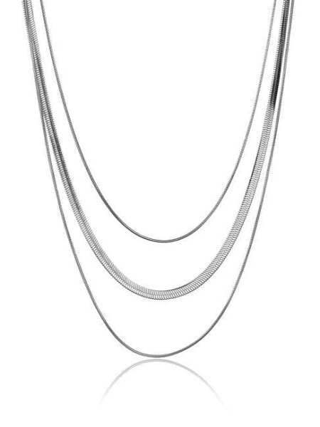 Kayla Silver Necklace MCN23102S triple steel necklace