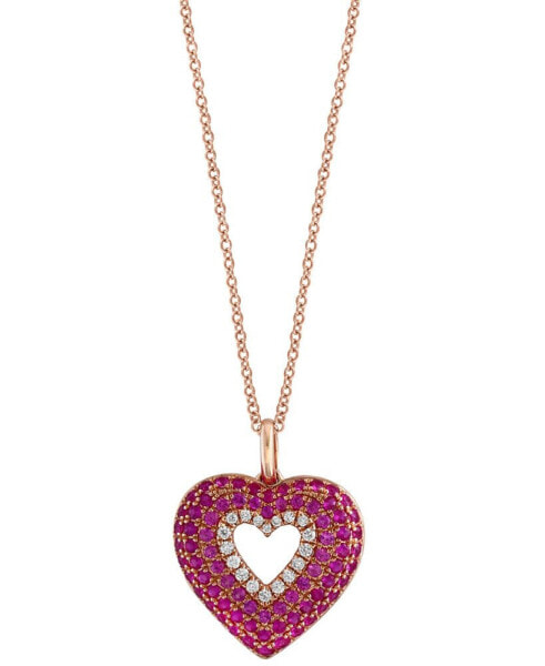 EFFY Collection eFFY® Pink Sapphire (1/5 ct. t.w.), Ruby (3/8 ct. t.w.) & Diamond (1/10 ct. t.w.) Heart 18" Pendant Necklace in 14k Rose Gold