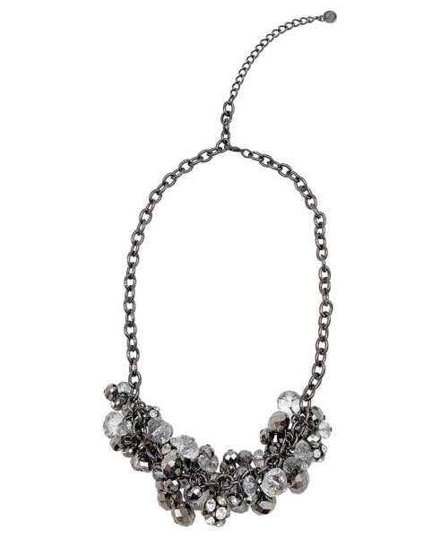 ADORNIA Oxidized Silver-Tone Crystal Cluster Adjustable Necklace