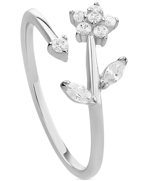 Cubic Zirconia Flower Bypass Ring in Sterling Silver, Created for Macy's