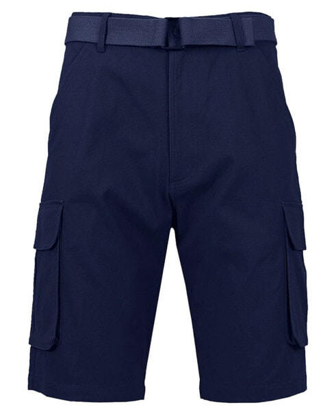 Men's Flat Front Belted Cotton Cargo Shorts