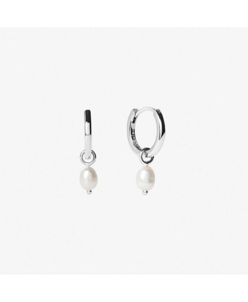 Серьги Ana Luisa Pearl Huggie Hoops - Frida Silver