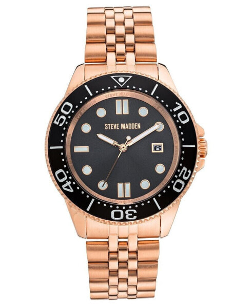 Men's Rose Gold-Tone Polished Metal Link Bracelet Watch, 42X48mm