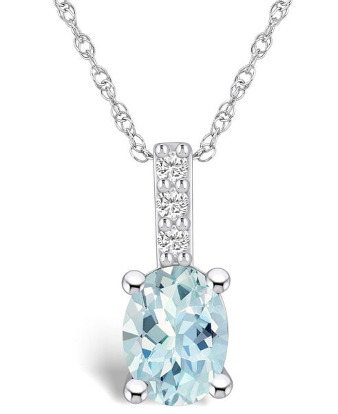 Aquamarine (1-1/7 Ct. T.W.) and Diamond Accent Pendant Necklace in 14K White Gold
