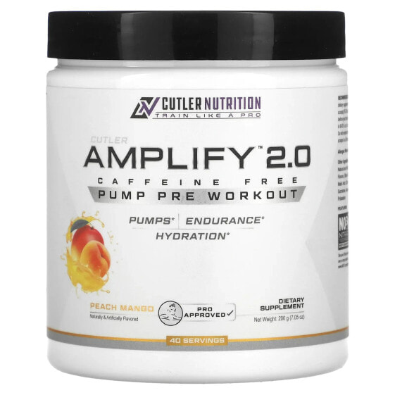Предтренировочный комплекс Cutler Nutrition Amplify 2.0, без кофеина, персик-манго, 200 г