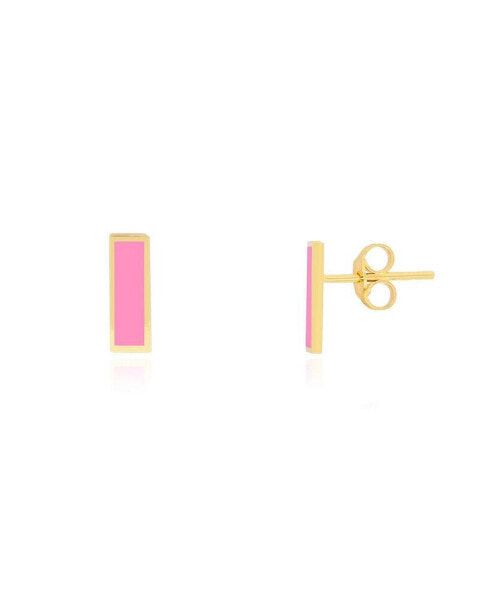 Bubblegum Pink Bar Stud Earrings 14K Gold