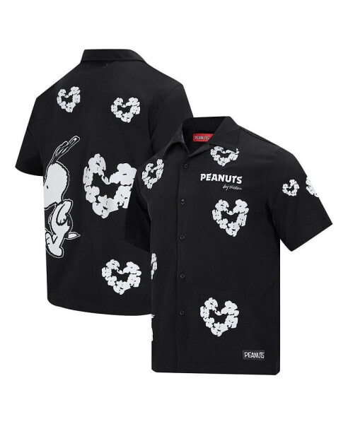 Men's Black Peanuts Snoopy Cotton Heart Button-Up Shirt