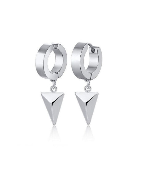 Stainless Steel Triangle Charm Huggie Hoop Earrings