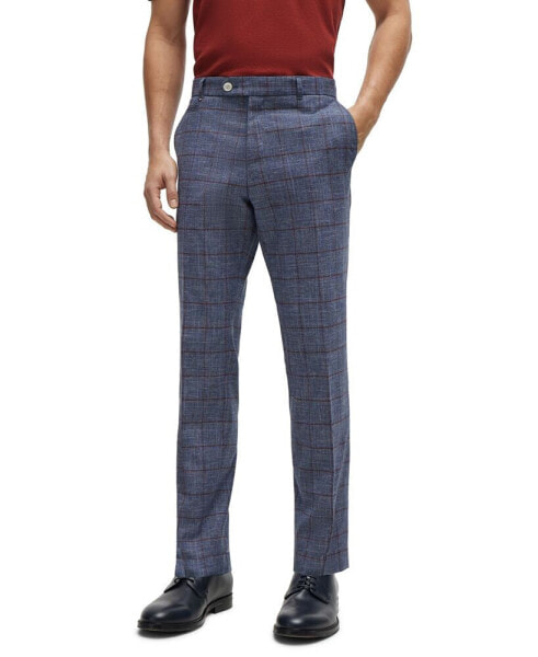 Men's Plain-Checked Slim-Fit Trousers