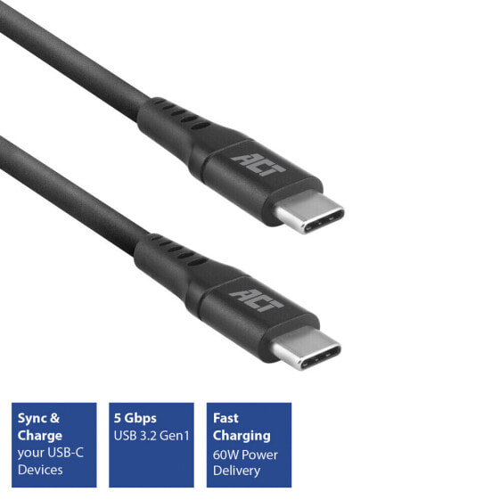 ACT AC3025 - 1 m - USB C - USB C - USB 3.2 Gen 1 (3.1 Gen 1) - 5000 Mbit/s - Black