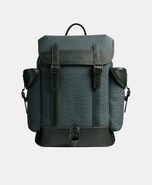 Leather Hitch Backpack in Micro Signature Jacquard