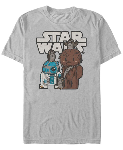 Star Wars Men's Cute Cartoon Chewie R2-D2 Porg Friends Short Sleeve T-Shirt
