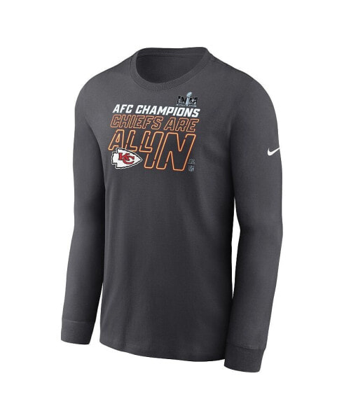 Men's Anthracite Kansas City Chiefs 2023 AFC Champions Locker Room Trophy Collection Long Sleeve T-shirt