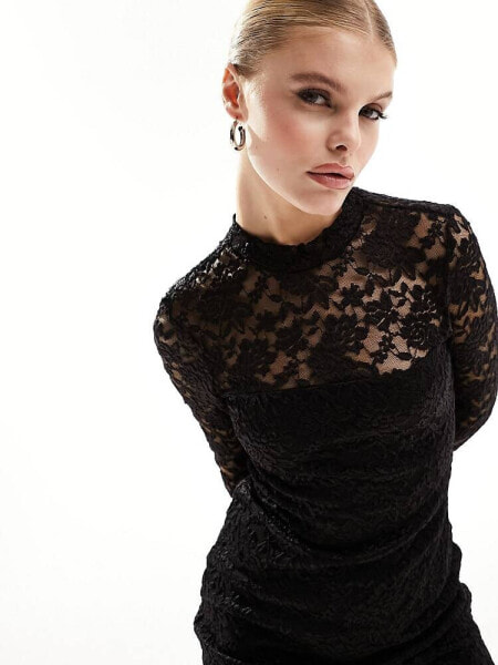 New Look lace sheer top mini dress in black