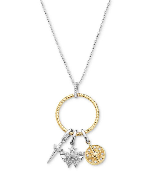 Macy's diamond Triple Charm Ring 18" Pendant Necklace (1/8 ct. t.w.) in Sterling Silver & 10k Gold