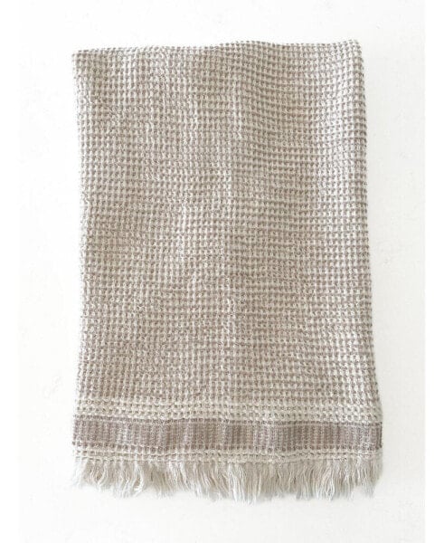 Warm Beige Mini Waffle with Striped Edge Turkish Cotton Bath Towel