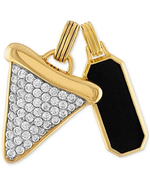 Esquire Men's Jewelry 2-Pc. Set Onyx Dog Tag & Cubic Zirconia Pavé Shark Tooth Amulet Pendants in 14k Gold-Plated Sterling Silver, Created for Macy's