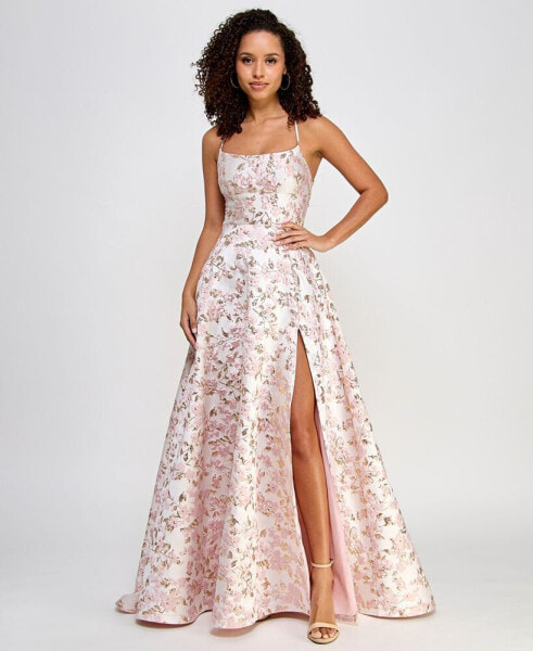 Juniors' Scoop-Neck Jacquard Ball Gown, Created for Macy's