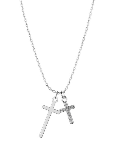 Cubic Zirconia and Silver Plated Cross Pendant Necklace