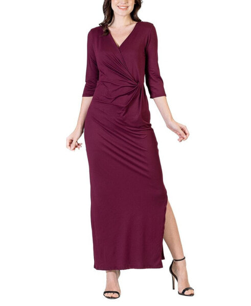 Women's Fitted V-neck Side Slit Maxi Dress