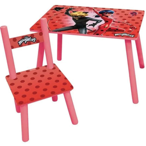 FUN HOUSE Miraculous Ladybug Tisch H 41,5 cm x B 61 cm x T 42 cm mit einem Stuhl H 49,5 cm x B 31 cm x T 31,5 cm - Fr Kinder