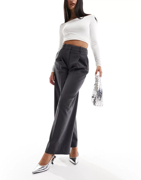 & Other Stories wool blend tailored trousers in grey melange