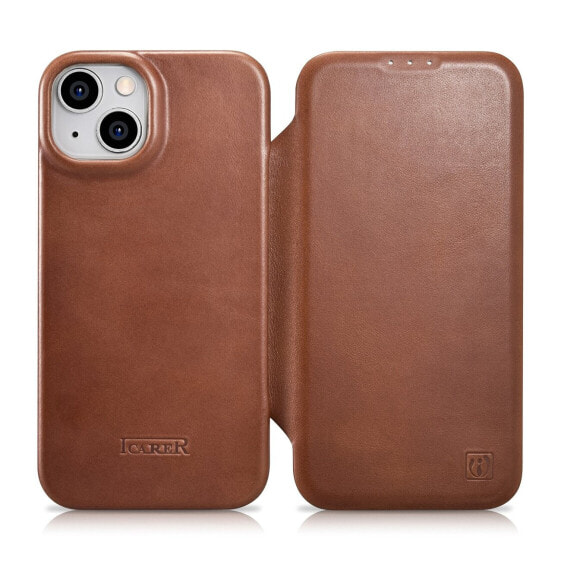 Чехол для iPhone 14 Plus из натуральной кожи медленного воска MagSafe CE Oil Wax Premium Leather, коричневый от ICARER