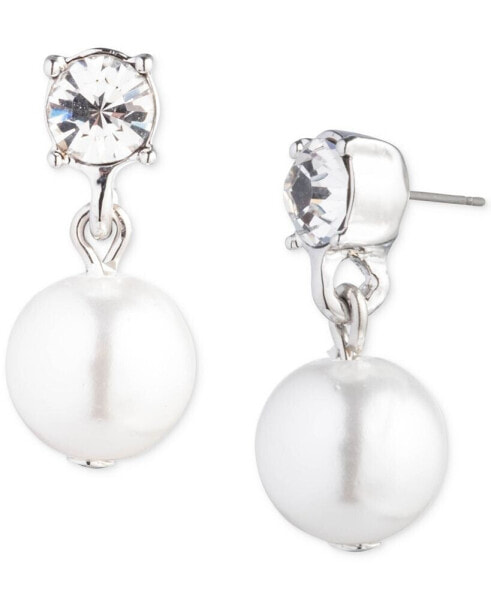 Silver-Tone Crystal & Imitation Pearl Drop Earrings