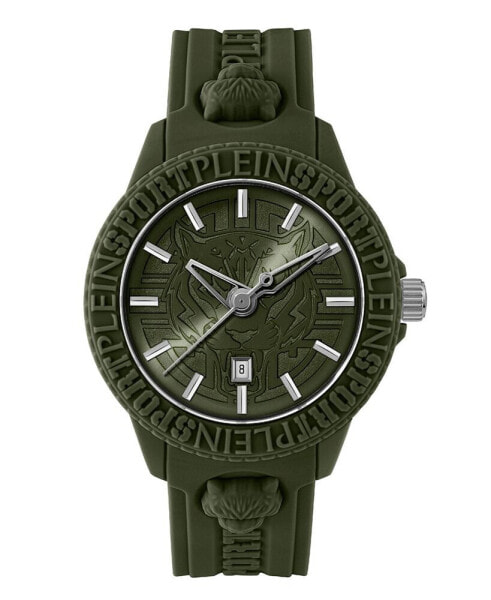 Men's Watch 3 Hand Date Quartz Fearless Green Silicone Strap Watch 43mm