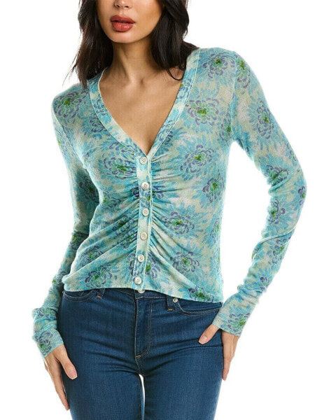 Rebecca Taylor Astera Fleur Ruched Wool-Blend Cardigan Women's Blue S