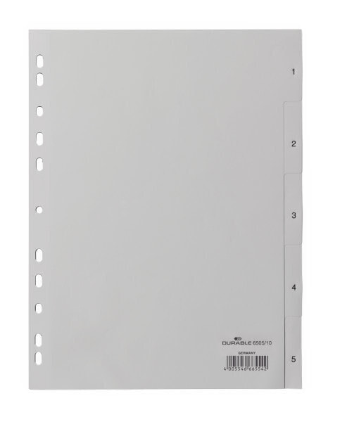 Durable 650510 - Numeric tab index - Polypropylene (PP) - Grey - Portrait - A4 - 230 mm