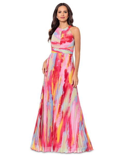 Petite Printed Pleated Maxi Dress