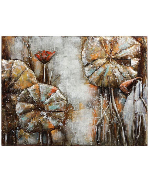 Water Lilly Pads 1 Mixed Media Iron Hand Painted Dimensional Wall Art, 36" x 48" x 2.4"