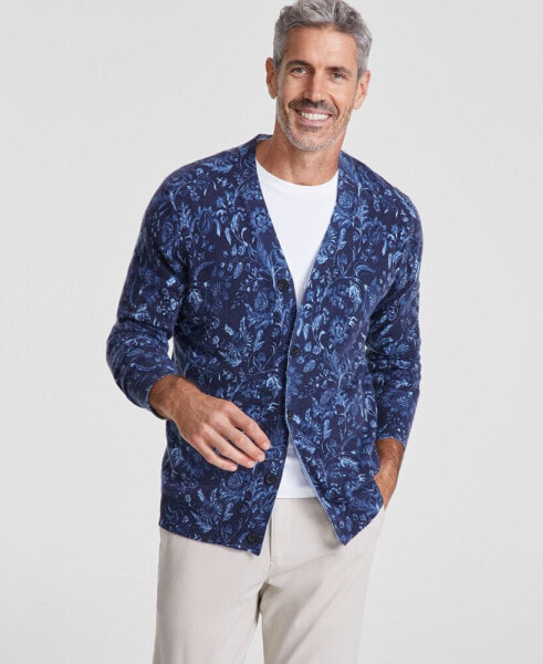 Men's Printed Cashmere V-Neck Cardigan Sweater, Created for Macy's