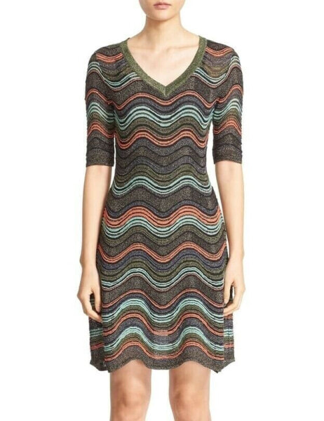 M Missoni 166469 Womens Lurex Ripple V-Neck Short Sleeve Dress Size 42/ 6 US