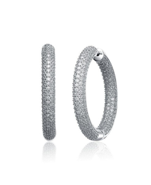 Cubic Zirconia Sterling Silver Heavy Hoop Earrings