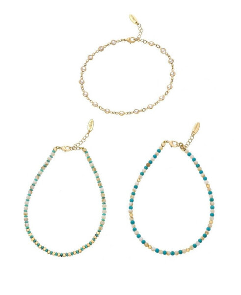 Turquoise and Imitation Pearl Anklet Set