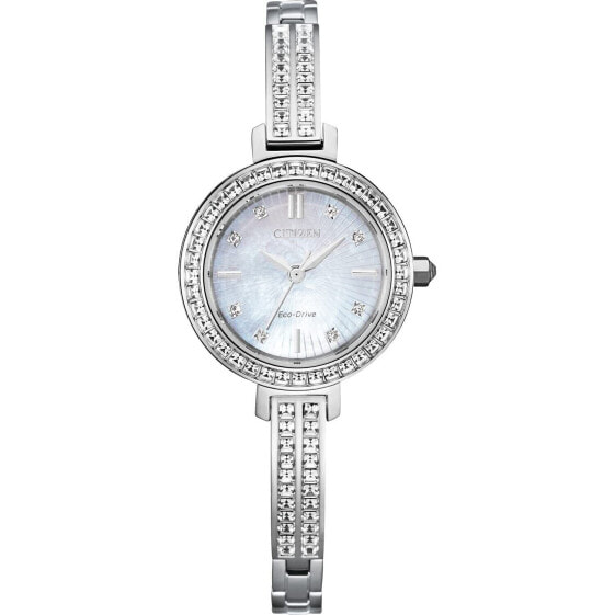 Citizen Ladies' Silhouette Crystal Eco-Drive Bangle Watch 3-Hand Mother-of-Pe...