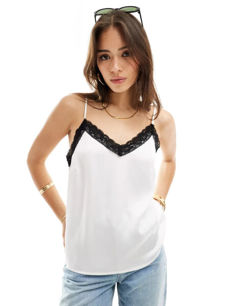 Vila lace edge cami top in white