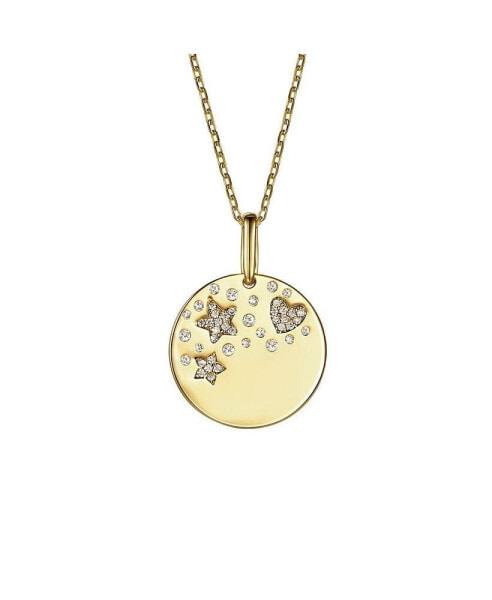 Children's 14k Gold Plated with Cubic Zirconia Heart & Lucky Star Galaxy Medallion Pendant Necklace