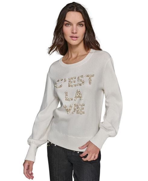 Petite Beaded C'est La Vie Sweater