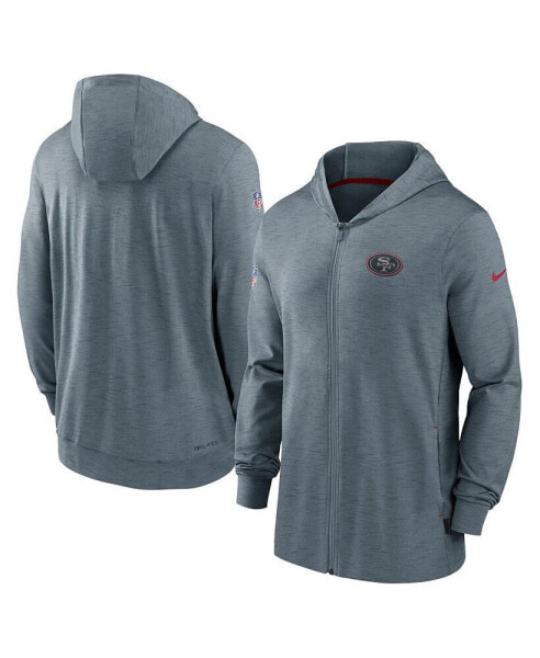 Men's Heather Gray San Francisco 49ers Sideline Team Pop Full-Zip Hoodie Jacket