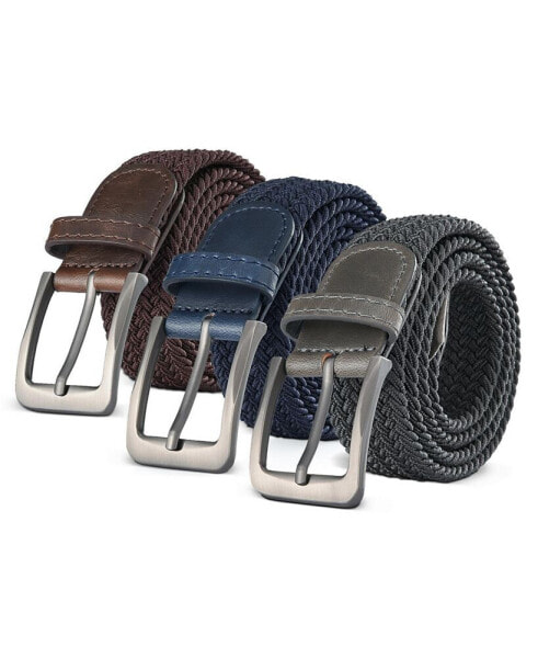 Men's Elastic Braided Stretch Belt Pack of 3