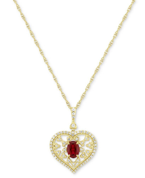 Lab-Grown Ruby (3/4 ct. t.w.) & Lab-Grown White Sapphire (3/8 ct. t.w.) Openwork Heart 18" Pendant Necklace in 14k Gold-Plated Sterling Silver